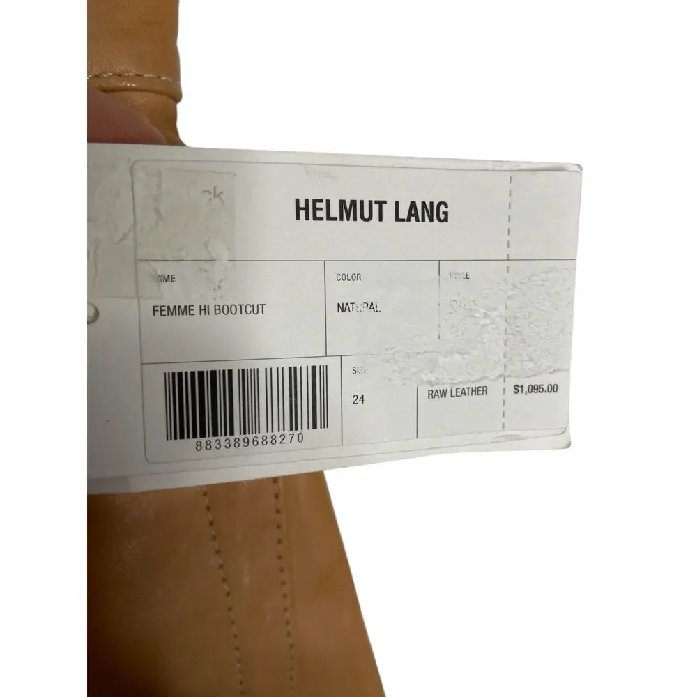 Helmut Lang Femme Hi Bootcut Pants Raw Leather Slim Fit High Rise Natural Sz 24